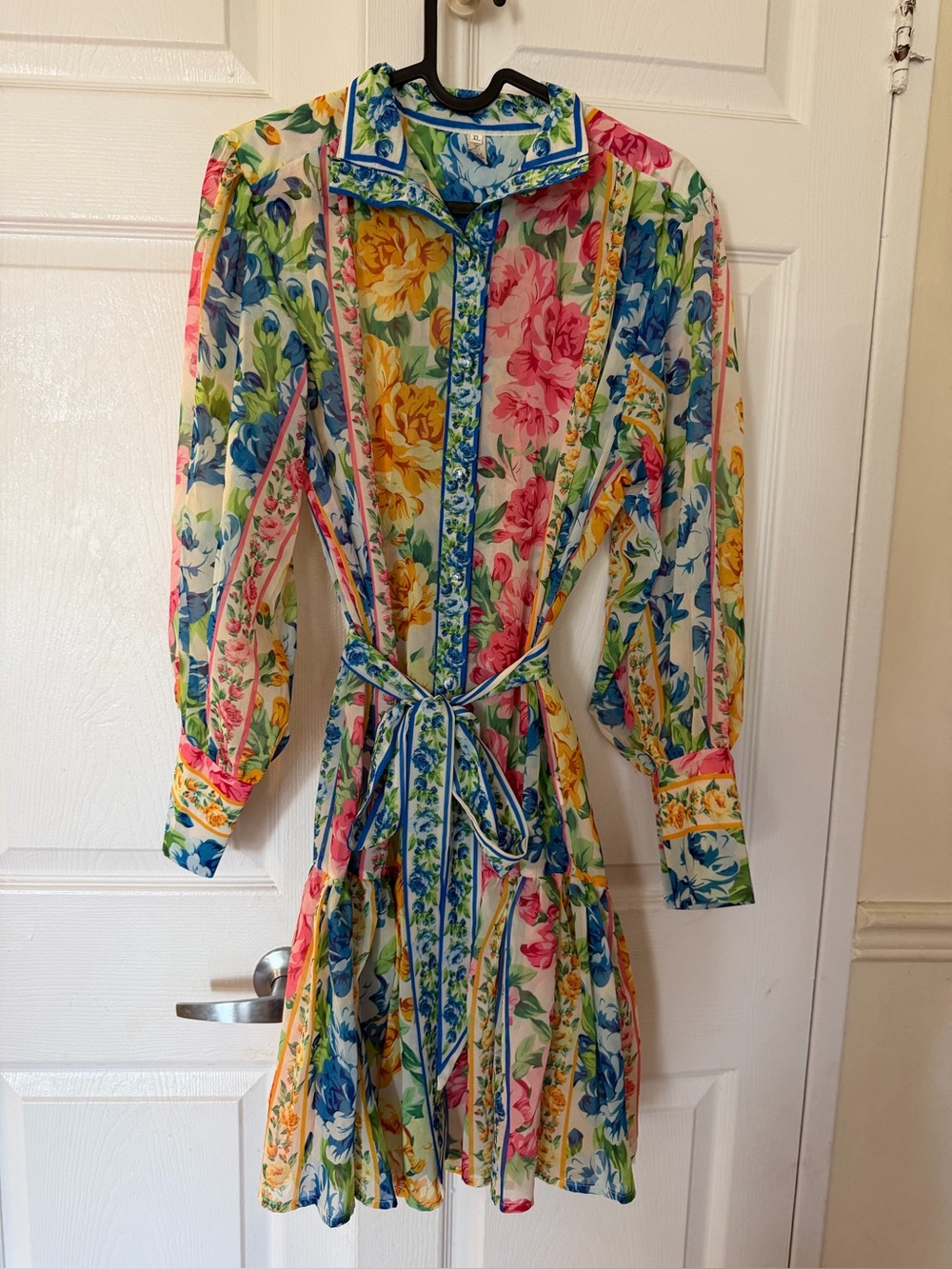 Floral Striped Tie-Waist Shirt Dress in Multicolor
